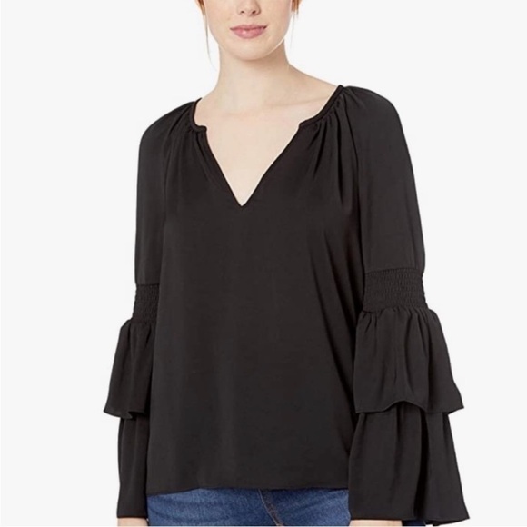 Ramy Brook Lali Blouse Black Tiered Bell Sleeve Size XS - Picture 5 of 13